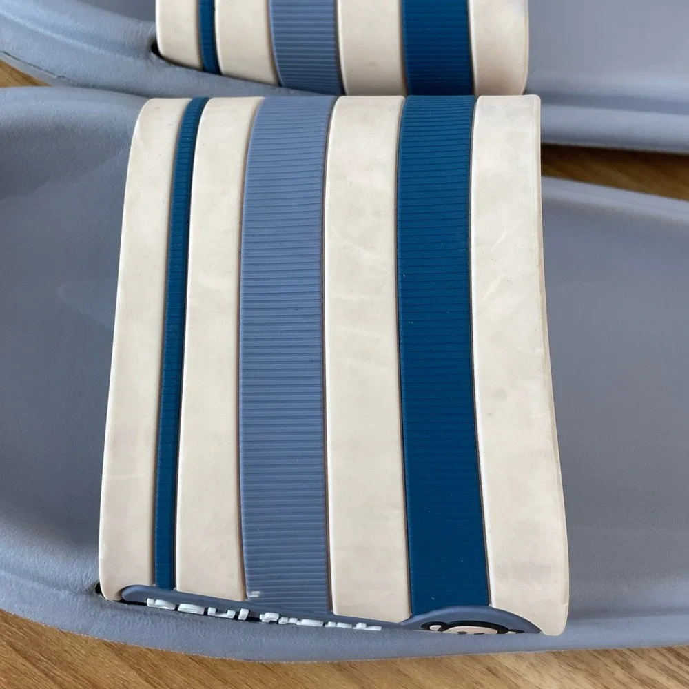 Paul Frank Julius Monkey Striped Slide‎ Sandals Mens 10-11 Gray Blue Retro Pool